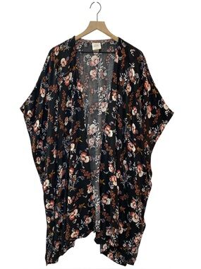 Knox Rose Floral Open Front Kimono Top Size M/L Flowy Oversized Lightweight Boho